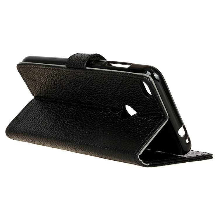Litchi Grain Genuine Leather Wallet Stand Protective Cover for Huawei P9 Lite (2017) - Black-6
