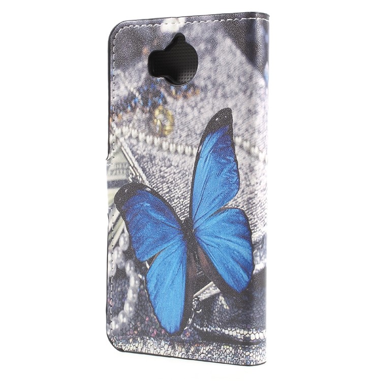 Patterned Leather Wallet Stand Mobile Phone Case for Huawei Y5 (2017) / Y6 (2017) - Blue Butterfly-2