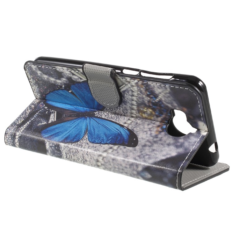 Patterned Leather Wallet Stand Mobile Phone Case for Huawei Y5 (2017) / Y6 (2017) - Blue Butterfly-4