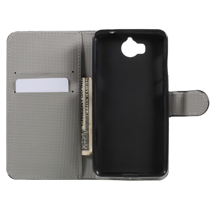 Patterned Leather Wallet Stand Mobile Phone Case for Huawei Y5 (2017) / Y6 (2017) - Blue Butterfly-5