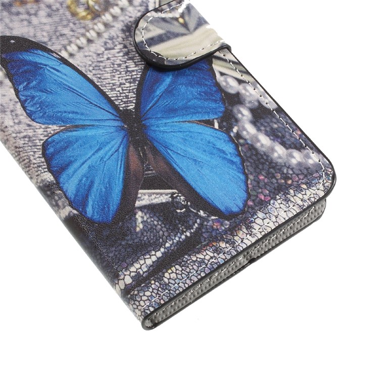 Patterned Leather Wallet Stand Mobile Phone Case for Huawei Y5 (2017) / Y6 (2017) - Blue Butterfly-6