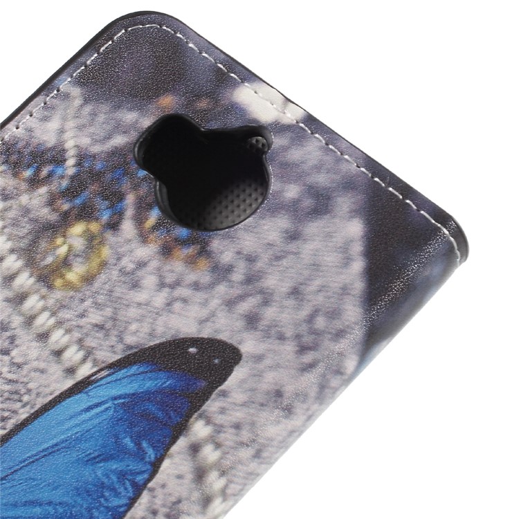 Patterned Leather Wallet Stand Mobile Phone Case for Huawei Y5 (2017) / Y6 (2017) - Blue Butterfly-7