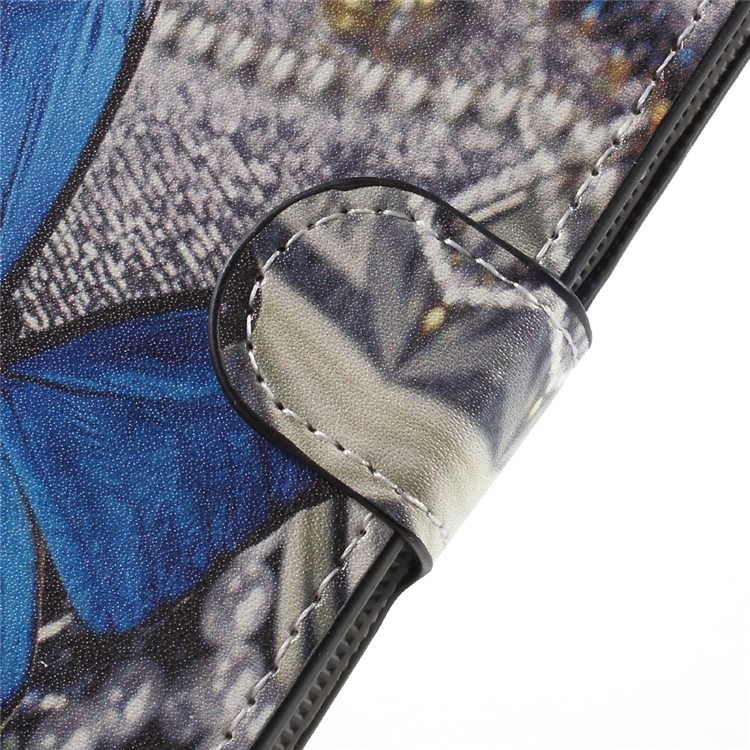 Patterned Leather Wallet Stand Mobile Phone Case for Huawei Y5 (2017) / Y6 (2017) - Blue Butterfly-8