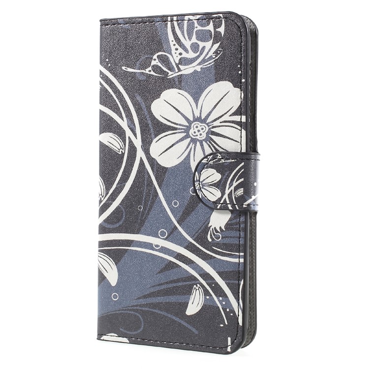 Patterned Wallet Leather Stand Protector Case for Huawei Y5 (2017) / Y6 (2017) - White Flowers-1