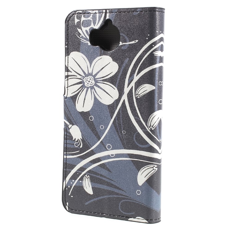 Patterned Wallet Leather Stand Protector Case for Huawei Y5 (2017) / Y6 (2017) - White Flowers-2