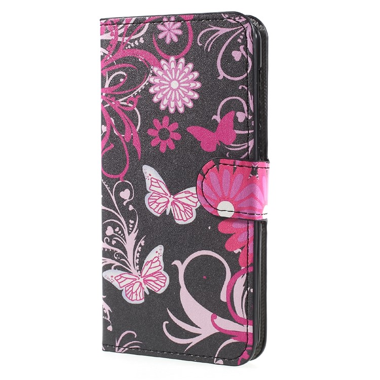 Patterned Leather Wallet Stand Mobile Phone Case Shell for Huawei Y5 (2017) / Y6 (2017) - Floral Butterflies-1