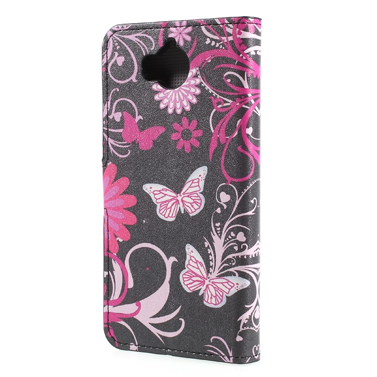 Patterned Leather Wallet Stand Mobile Phone Case Shell for Huawei Y5 (2017) / Y6 (2017) - Floral Butterflies-2