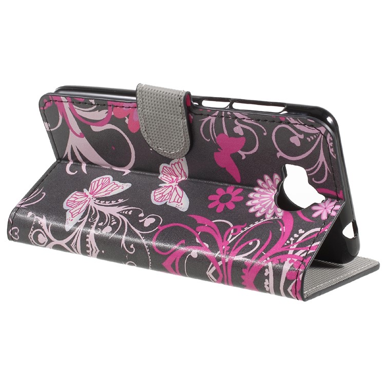 Patterned Leather Wallet Stand Mobile Phone Case Shell for Huawei Y5 (2017) / Y6 (2017) - Floral Butterflies-4