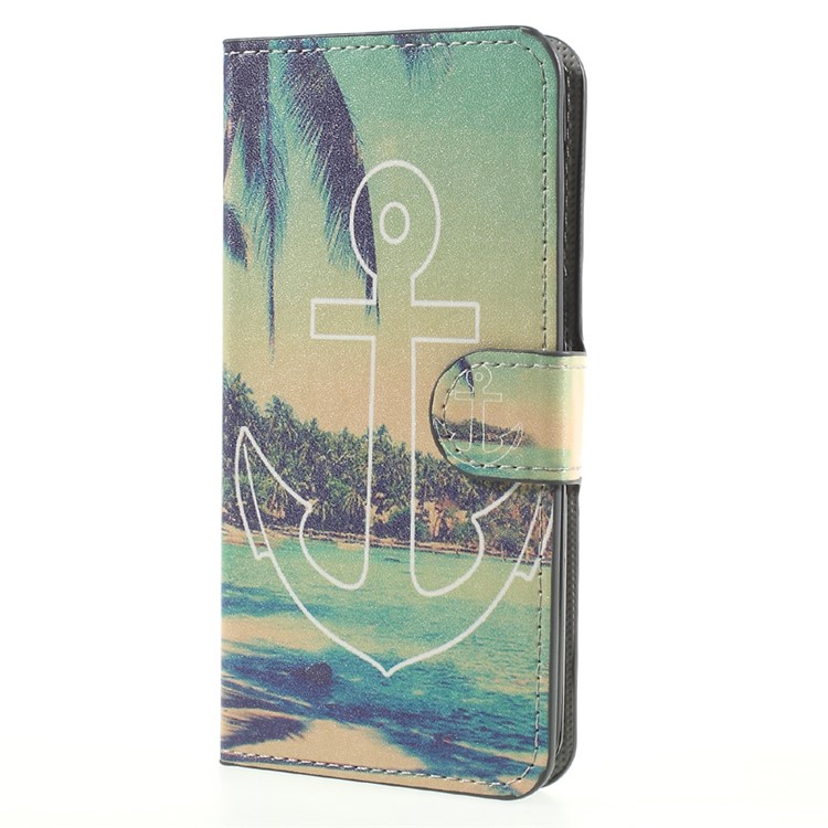 Patterned Leather Wallet Stand Mobile Phone Casing for Huawei Y5 (2017) / Y6 (2017) - Anchor Pattern-1
