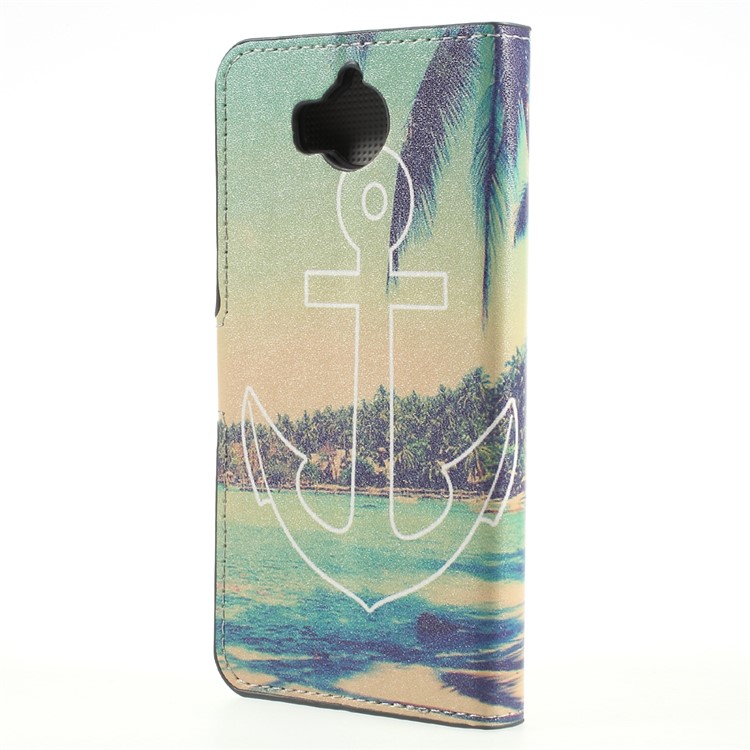 Patterned Leather Wallet Stand Mobile Phone Casing for Huawei Y5 (2017) / Y6 (2017) - Anchor Pattern-2