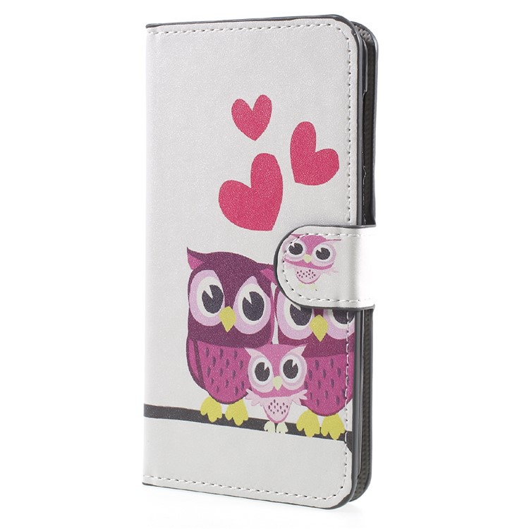 Wallet Stand Leather Patterned Mobile Phone Case for Huawei Y5 (2017) / Y6 (2017) - Sweet Owl Family-1