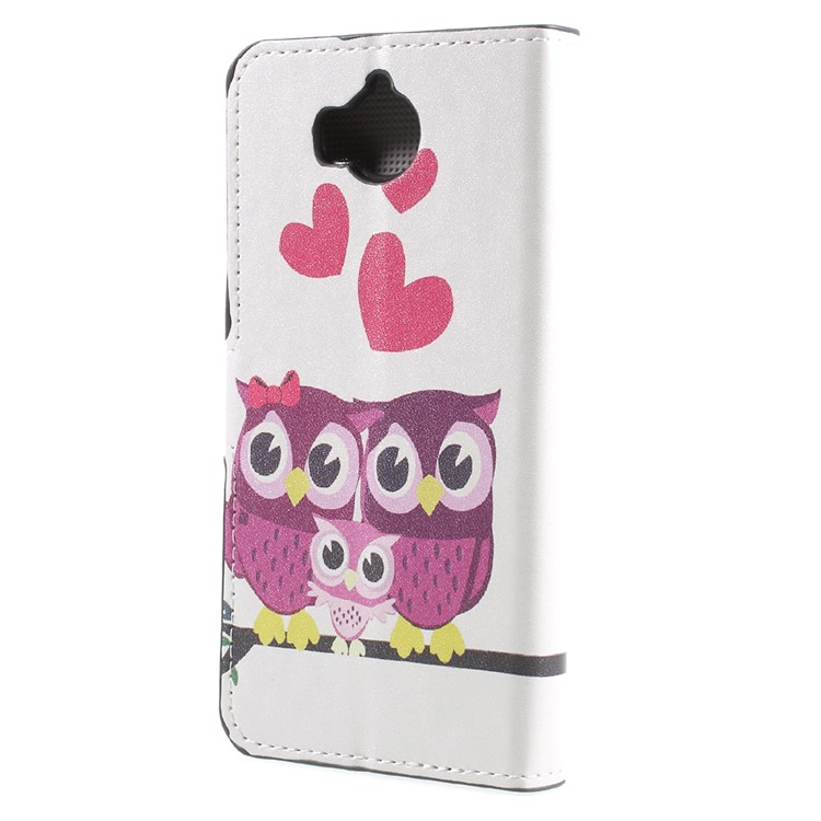 Wallet Stand Leather Patterned Mobile Phone Case for Huawei Y5 (2017) / Y6 (2017) - Sweet Owl Family-2
