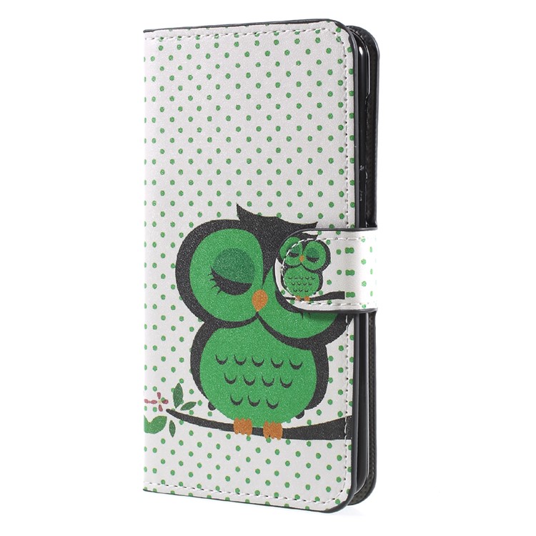 Patterned Leather Wallet Stand Mobile Phone Case for Huawei Y5 (2017) / Y6 (2017) - Napping Owl-1