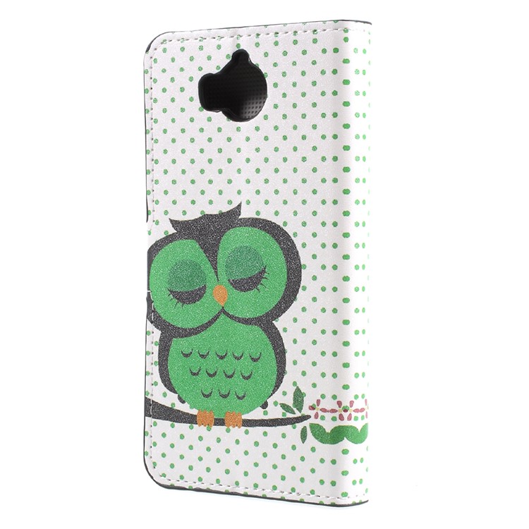 Patterned Leather Wallet Stand Mobile Phone Case for Huawei Y5 (2017) / Y6 (2017) - Napping Owl-2