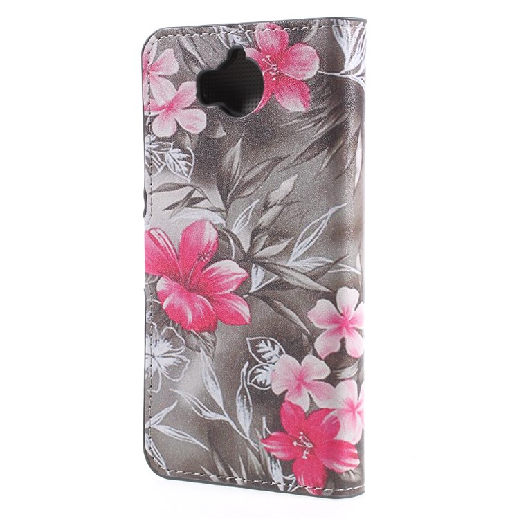 Magnetic Leather Flip Patterned Wallet Stand Cover for Huawei Y5 (2017) / Y6 (2017) - Red Blooming Flowers-2