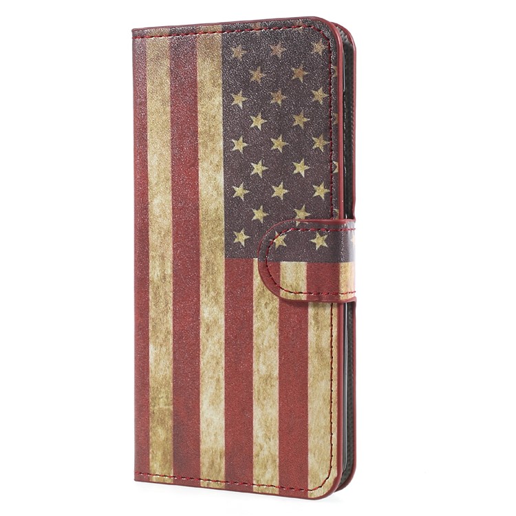 Patterned Wallet Leather Mobile Casing Cover for Huawei Y5 (2017) / Y6 (2017) - Retro American Flag-1