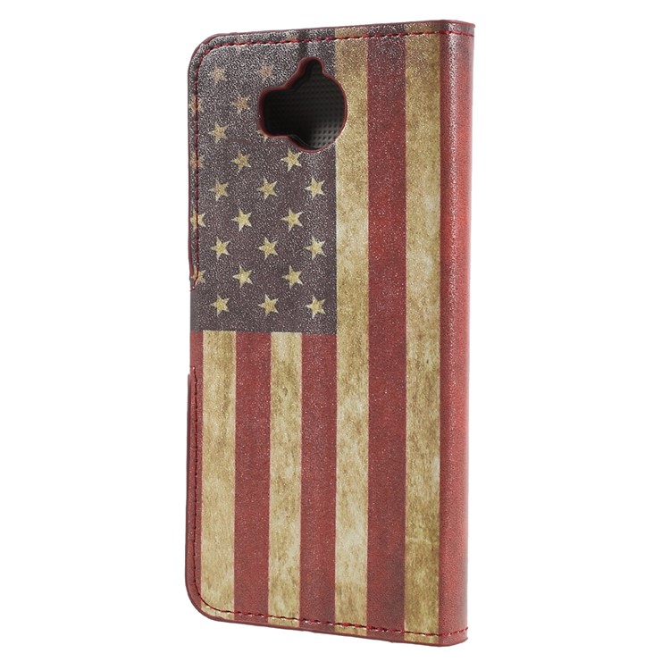 Patterned Wallet Leather Mobile Casing Cover for Huawei Y5 (2017) / Y6 (2017) - Retro American Flag-2
