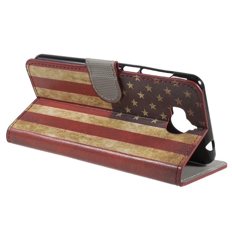 Patterned Wallet Leather Mobile Casing Cover for Huawei Y5 (2017) / Y6 (2017) - Retro American Flag-4