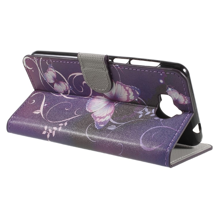 Patterned Leather Wallet Cell Phone Case with Stand for Huawei Y5 (2017) / Y6 (2017) - Purple Butterflies-4