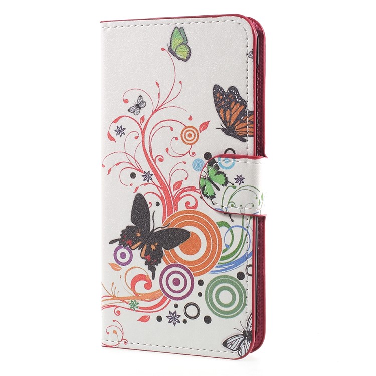Patterned Leather Wallet Mobile Phone Case with Stand for Huawei Y5 (2017) / Y6 (2017) - Butterfly Circles-1