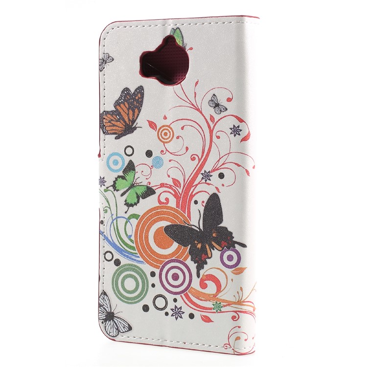 Patterned Leather Wallet Mobile Phone Case with Stand for Huawei Y5 (2017) / Y6 (2017) - Butterfly Circles-2