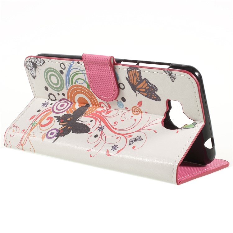 Patterned Leather Wallet Mobile Phone Case with Stand for Huawei Y5 (2017) / Y6 (2017) - Butterfly Circles-4