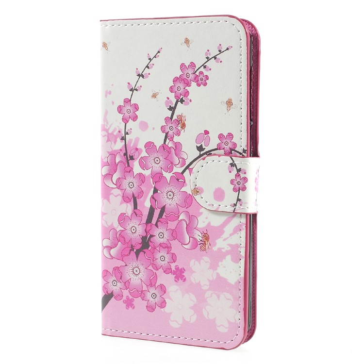 Patterned Leather Wallet Stand Flip Cover for Huawei Y5 (2017) / Y6 (2017) - Plum Blossom-1
