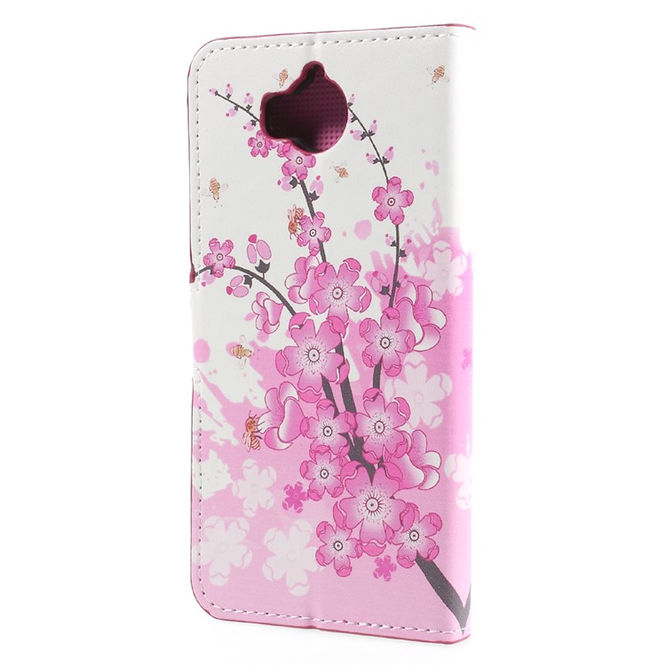Patterned Leather Wallet Stand Flip Cover for Huawei Y5 (2017) / Y6 (2017) - Plum Blossom-2