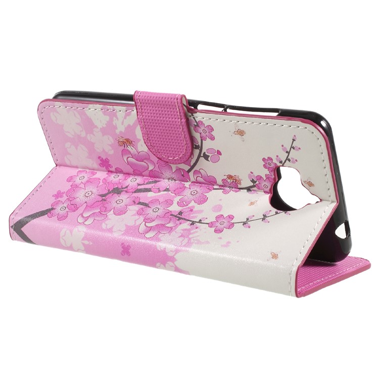 Patterned Leather Wallet Stand Flip Cover for Huawei Y5 (2017) / Y6 (2017) - Plum Blossom-4