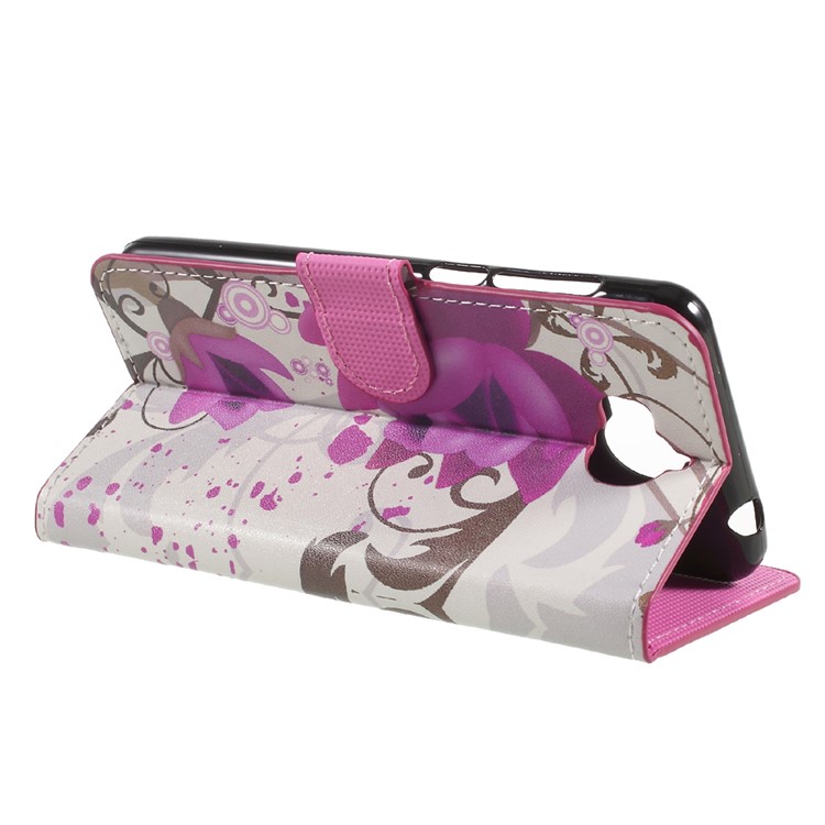 Patterned Leather Cover with Wallet Slots for Huawei Y5 (2017) / Y6 (2017) - Kapok Flowers-4