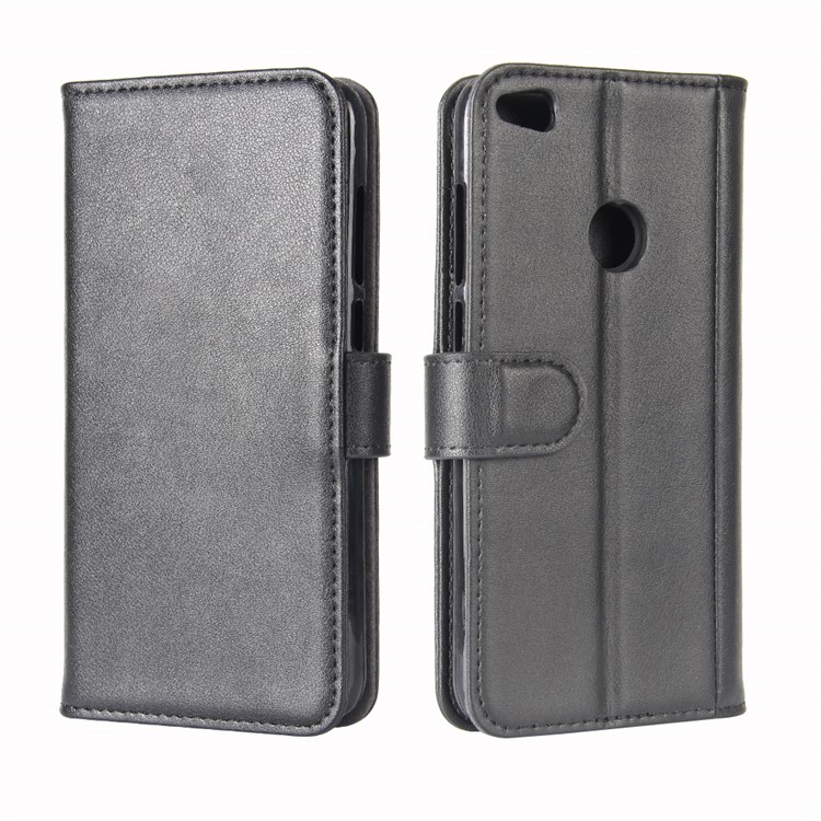 Genuine Split Leather Card Holder Stand Phone Cover for Huawei P8 Lite (2017) / Honor 8 Lite - Black-8