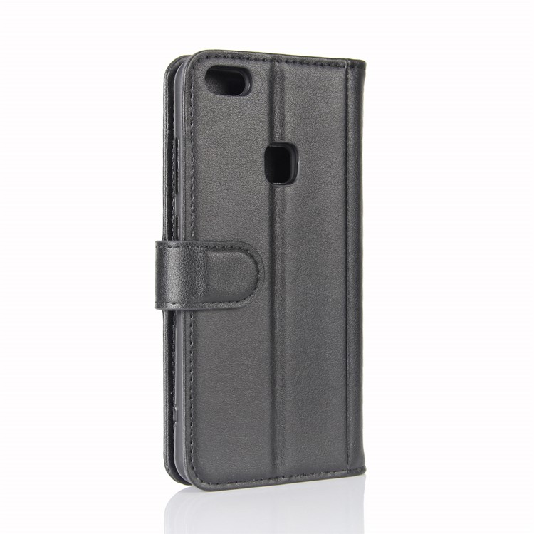 Genuine Split Leather Wallet Stand Case Cover for Huawei P10 Lite - Black-7