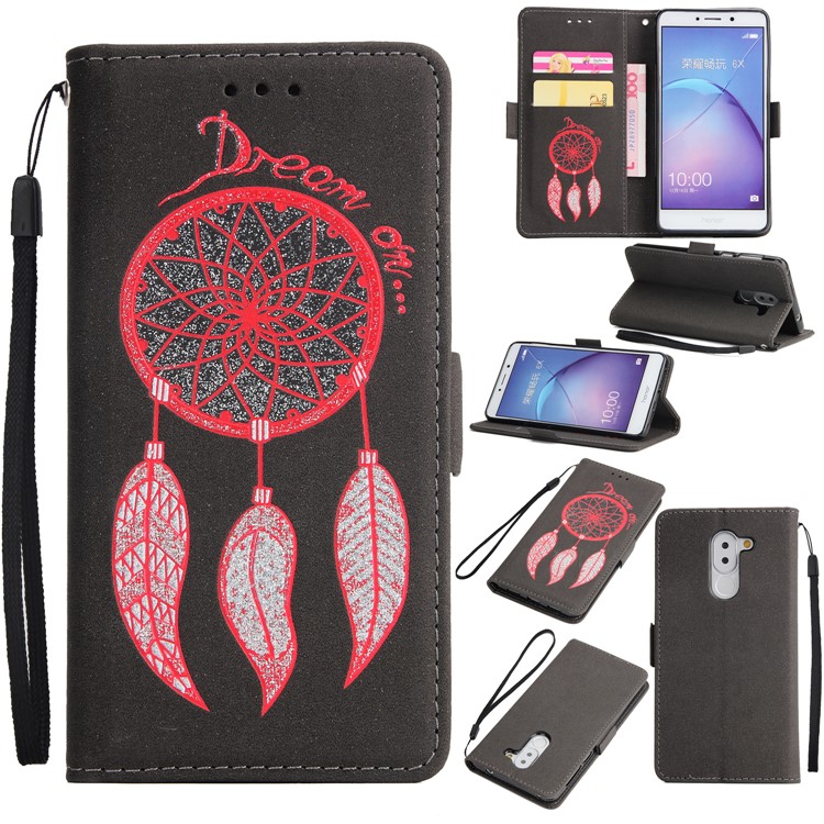 Dream Catcher Pattern Wallet Leather Mobile Case with Strap for Huawei Honor 6x (2016) - Black-1