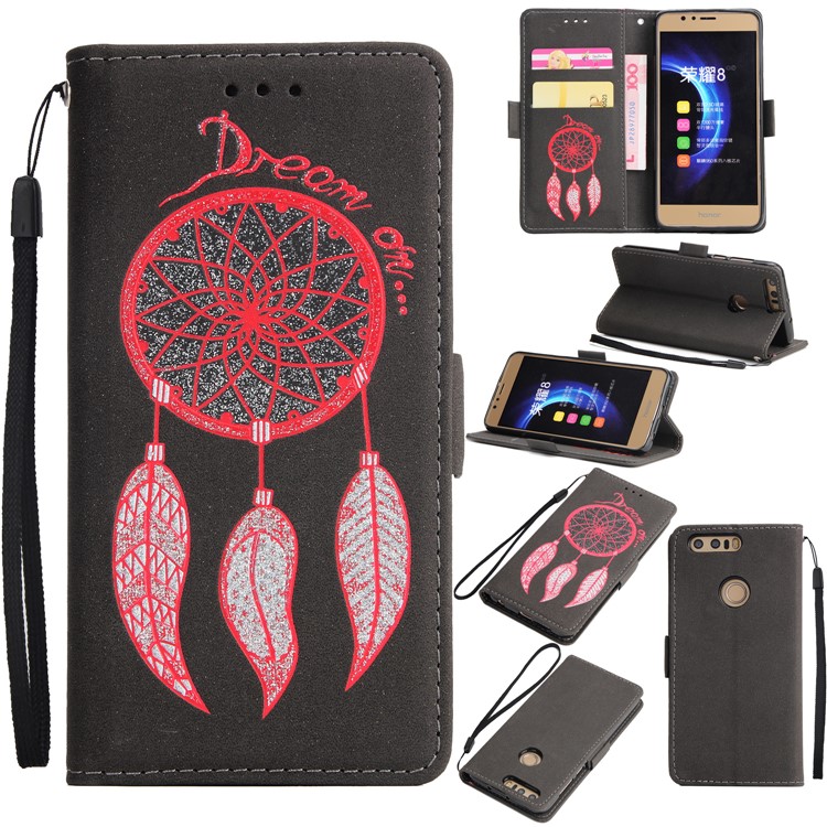 Dream Catcher Pattern Wallet Leather Case with Strap for Huawei Honor 8 - Black-1