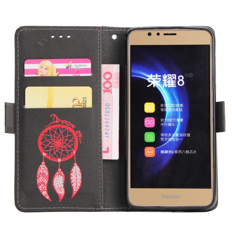 Dream Catcher Pattern Wallet Leather Case with Strap for Huawei Honor 8 - Black-4