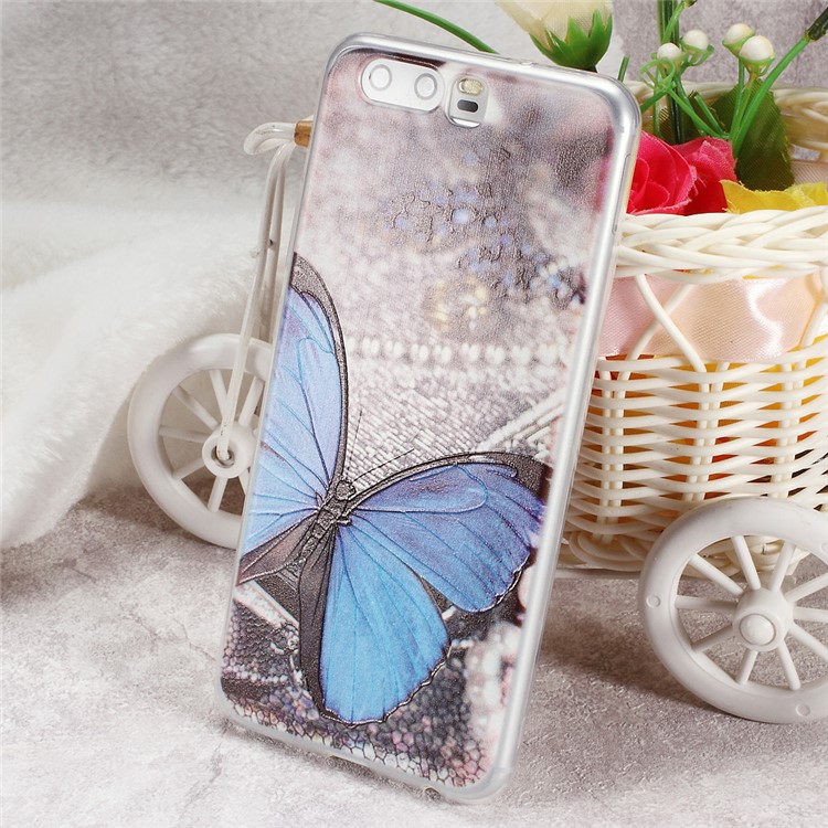 Softlyfit Embossing TPU Cell Phone Cover for Huawei P10 - Blue Butterfly-1