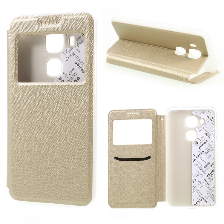 Cross Texture Smart View Leather Phone Case for Huawei nova plus - Gold-1