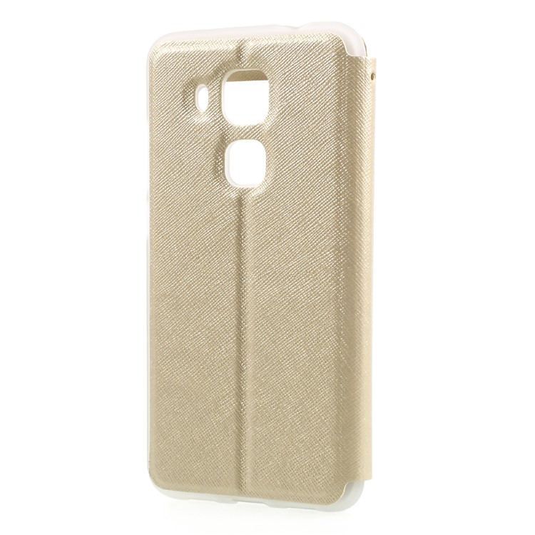 Cross Texture Smart View Leather Phone Case for Huawei nova plus - Gold-2