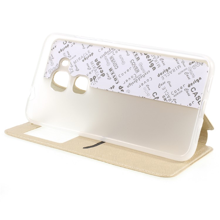 Cross Texture Smart View Leather Phone Case for Huawei nova plus - Gold-3