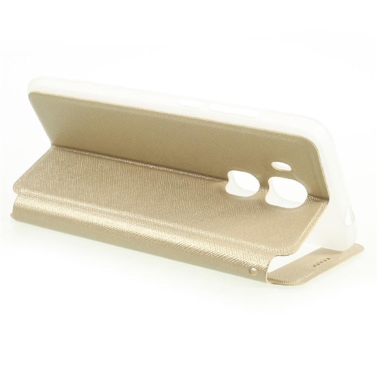 Cross Texture Smart View Leather Phone Case for Huawei nova plus - Gold-4