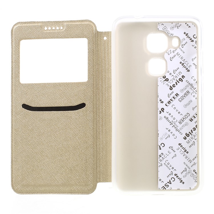 Cross Texture Smart View Leather Phone Case for Huawei nova plus - Gold-5
