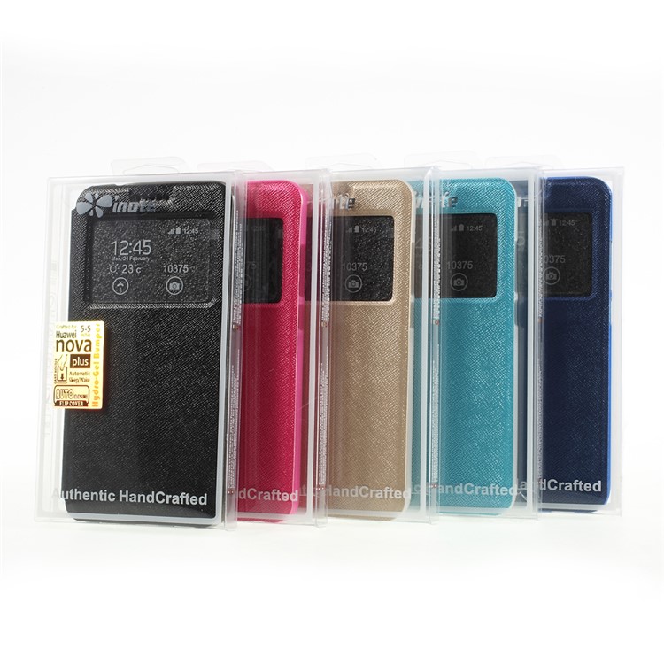 Cross Texture Smart View Leather Phone Case for Huawei nova plus - Gold-6