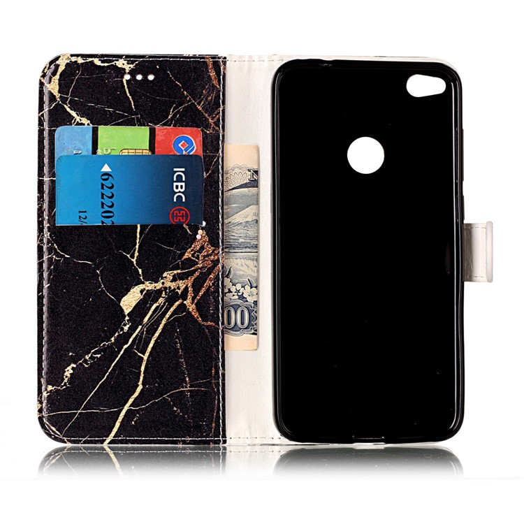 Pattern Printing Wallet Leather Stand Cell Phone Cover for Huawei P8 Lite (2017) / Honor 8 Lite - Black Marble Pattern-4