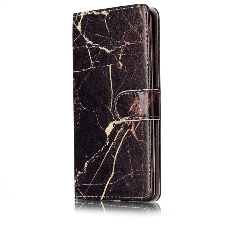 Pattern Printing PU Leather Wallet Stand Cell Phone Case for Huawei P9 Lite / G9 Lite - Black Marble Pattern-2