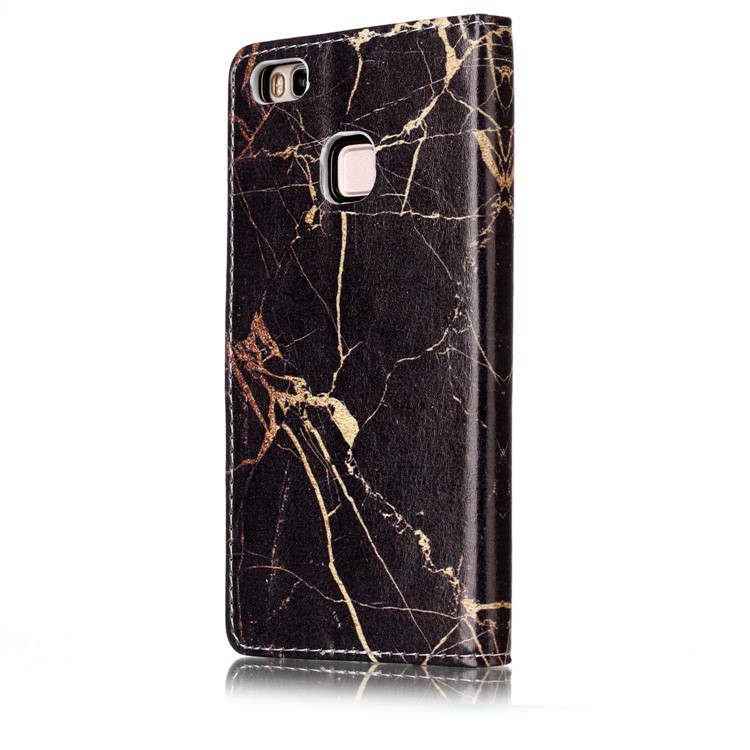 Pattern Printing PU Leather Wallet Stand Cell Phone Case for Huawei P9 Lite / G9 Lite - Black Marble Pattern-3