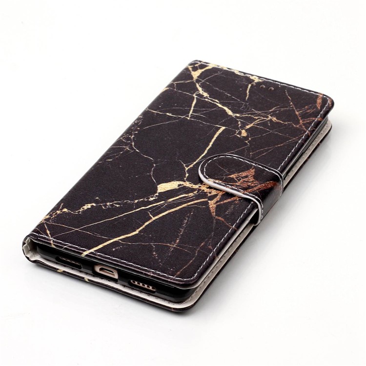 Pattern Printing PU Leather Wallet Stand Cell Phone Case for Huawei P9 Lite / G9 Lite - Black Marble Pattern-5