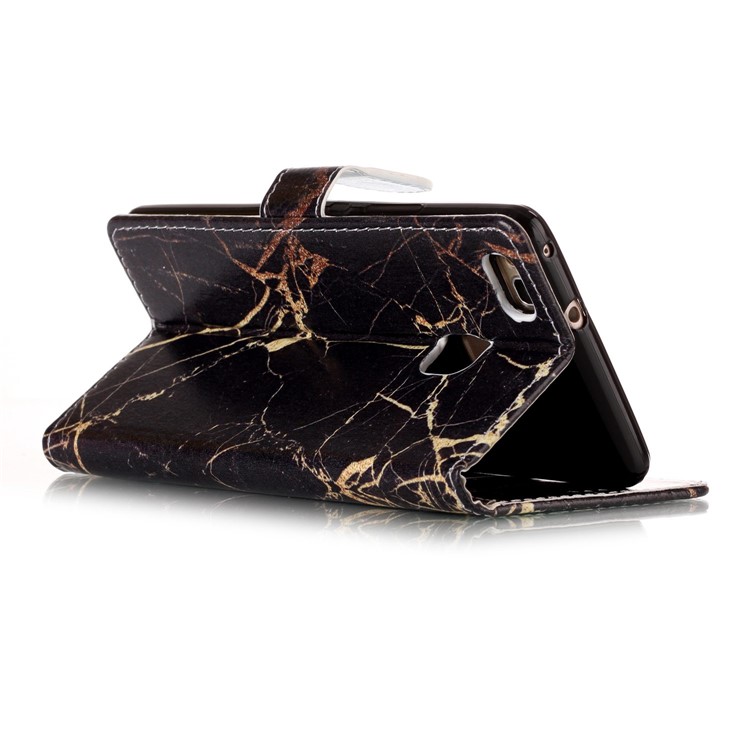 Pattern Printing PU Leather Wallet Stand Cell Phone Case for Huawei P9 Lite / G9 Lite - Black Marble Pattern-6