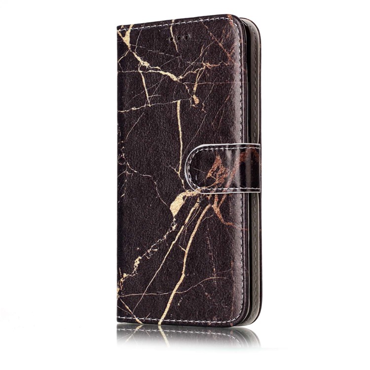 Pattern Printing Wallet Stand Leather Phone Case for Huawei P10 - Black Marble Pattern-2