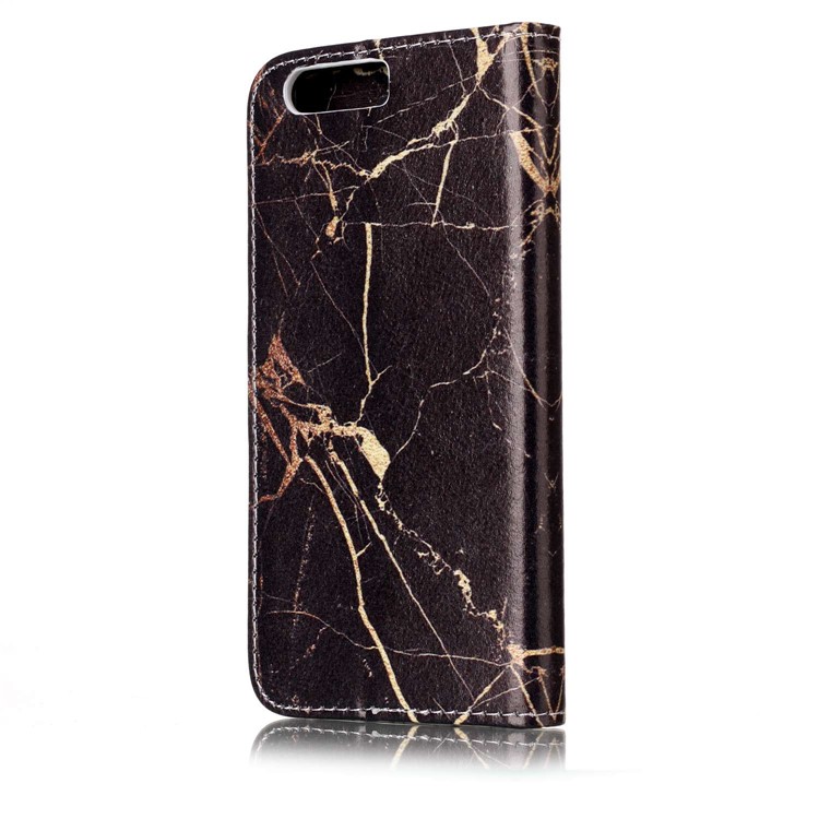 Pattern Printing Wallet Stand Leather Phone Case for Huawei P10 - Black Marble Pattern-3