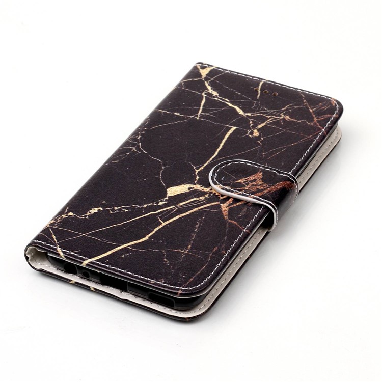Pattern Printing Wallet Stand Leather Phone Case for Huawei P10 - Black Marble Pattern-5